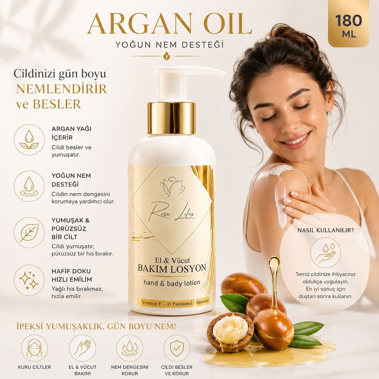 Argan Yağlı El ve Vücut Bakım Losyonu 180 ml - Görsel 2