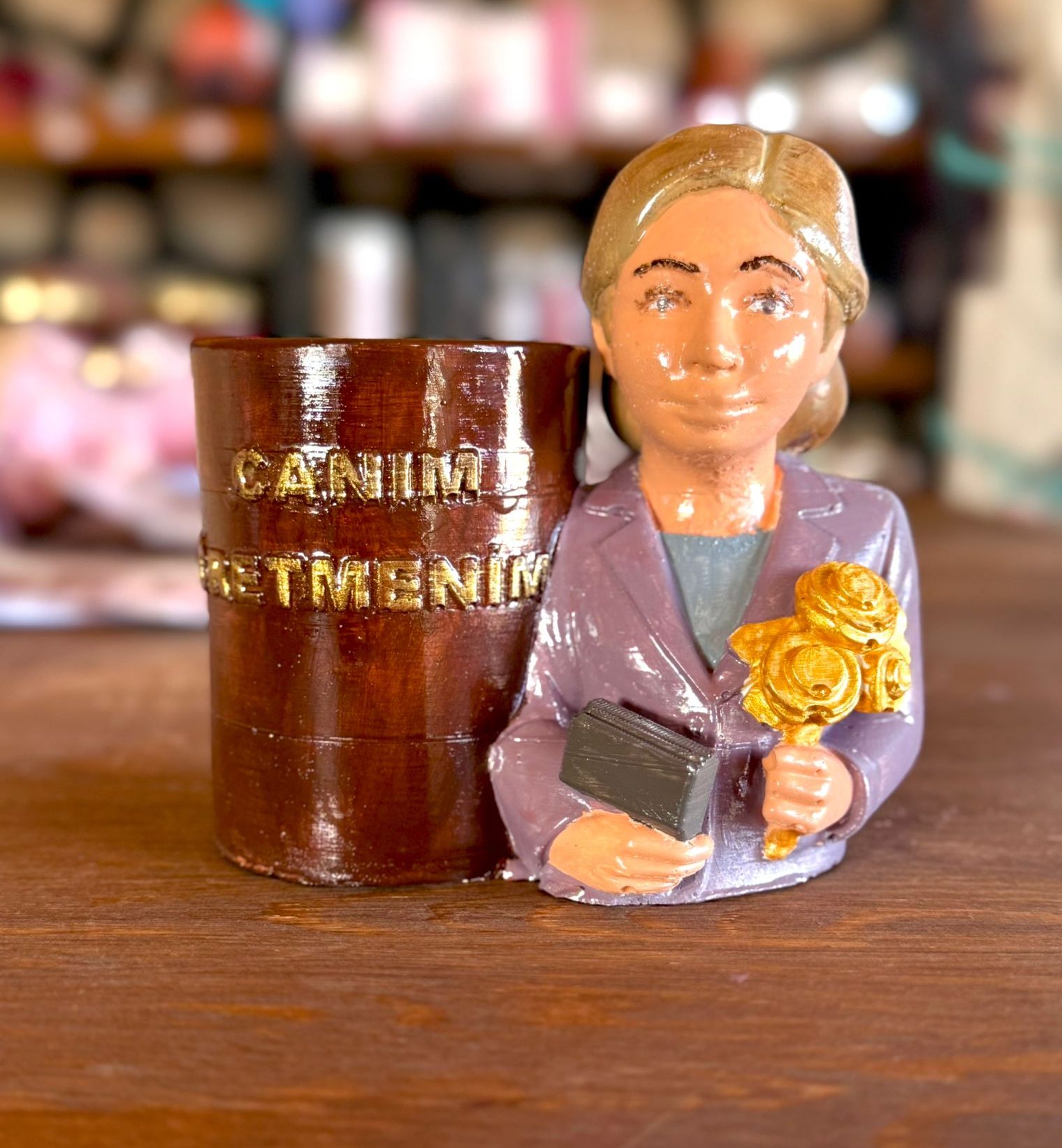 El Yapımı Kadın Öğretmen Kalemlik ve Organizer | 'Canım Öğretmenim' Hediyesi | Kooperatif Emeği